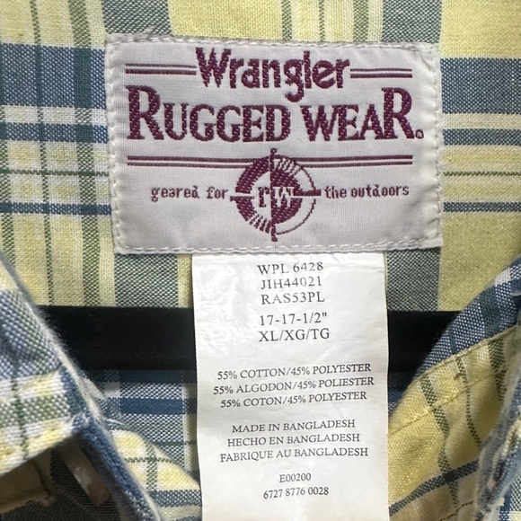 NWOT Wrangler Yellow and Blue Plaid Casual Shirt size XL - Picture 2 of 7